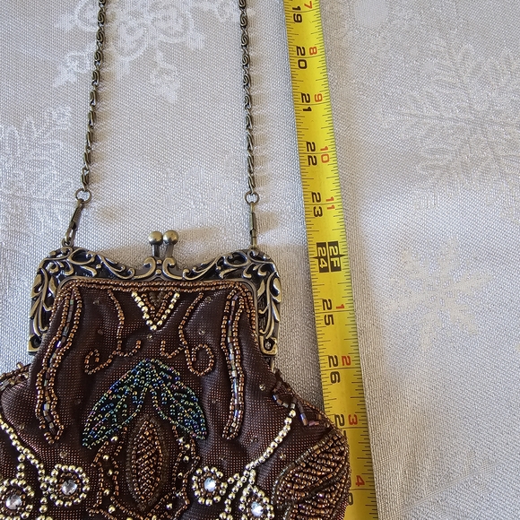 Brown Beaded Evening Bag Clutch Crossbody Detachable Strap Bridal Party Festival - Picture 10 of 10